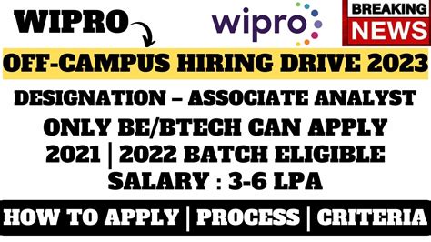 Wipro Off Campus Hiring 2022 2021 Eligible 3 6 Lpa Salary Bebtech Eligible Only Must