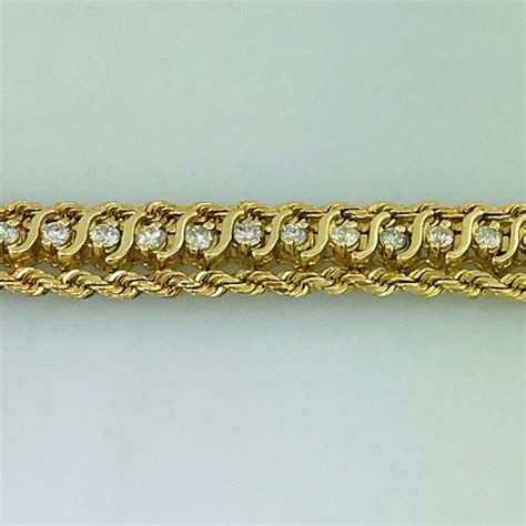 1 00 Carat Diamond Tennis Bracelet With 14k Yellow Gold Rope Chain F G