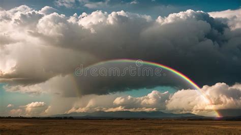 Arco Iris Que Se Extiende Sobre Un Cielo Nublado Sobre El Banco De