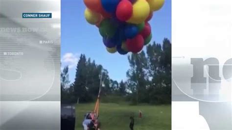 Up In The Air Calgary Man Soars In Lawn Chair Attached To Helium Balloons Youtube