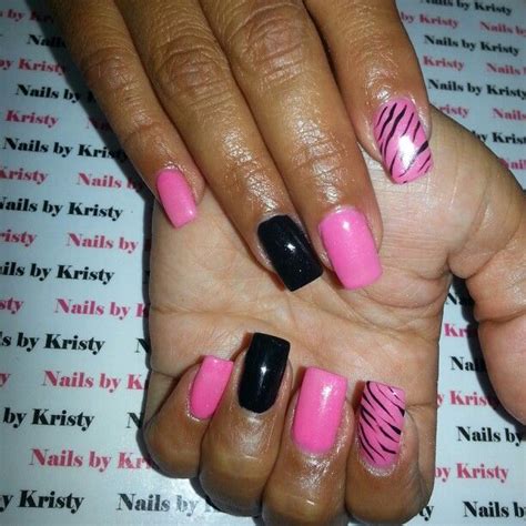 Pretty Pink Hot Black Tiger Stripes Gel Nails By Kristy