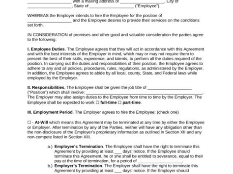 Position Contract Template E Myth Free New York Employment Contract