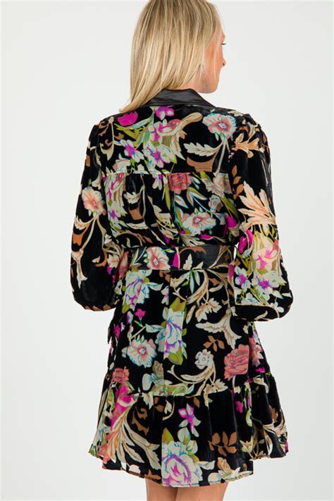 Floral Burnout Velvet Dress Black New Arrivals The Blue Door Boutique