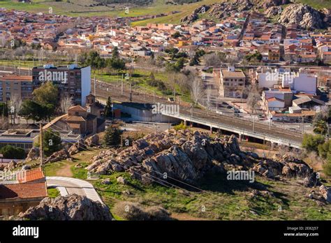 Puertollano Ciudad Real España Vista del Puente AVE y de la Iglesia