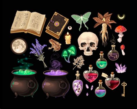 Premium Vector Big Vector Set Of High Detailed Witchcraft Supplies