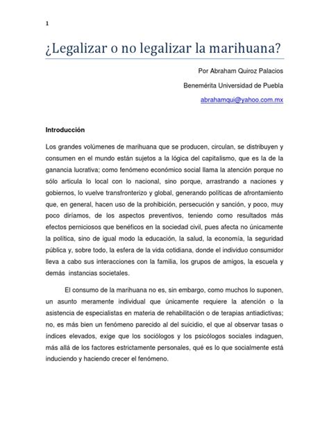 Legalizar O No Legalizar La Marihuana Pdf Cannabis Droga Drogas