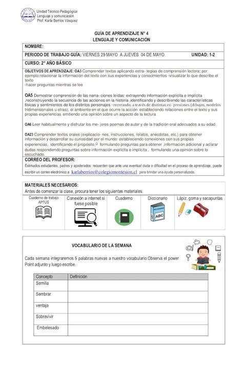 PDF GUÍA DE APRENDIZAJE N 4 LENGUAJE Y COMUNICACIÓN Prof Karla