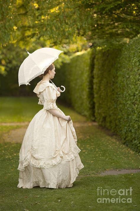 Victorian Woman Holding A Parasol In A Summer Garden Photograph By Lee