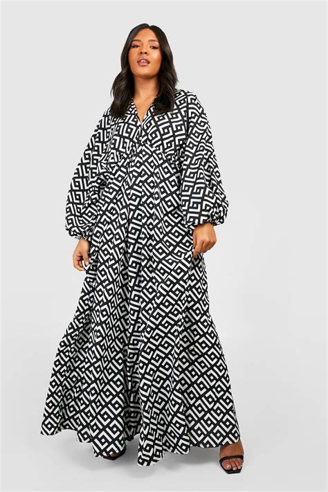 Plus Geo Plunge Maxi Dress Boohoo Uk