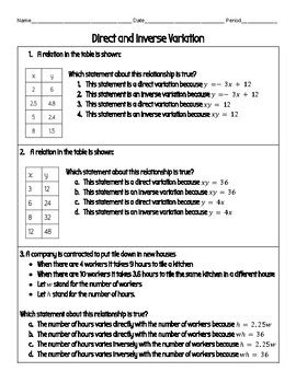 Direct and Inverse Variation by Ms MathNish | TPT