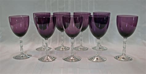 Rare Vintage Fostoria Westchester Crystal Amethyst Wine Glass Set Of 9 Circa 1940 S Purple Water