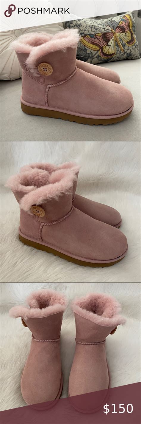 Nwob Ugg Mini Bailey Button Boots Pink Crystal 8 Ugg Mini Bailey