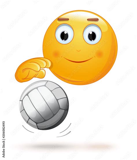 Emoticon face playing volleyball. Cheerful smiley with a ball. Emoji ...