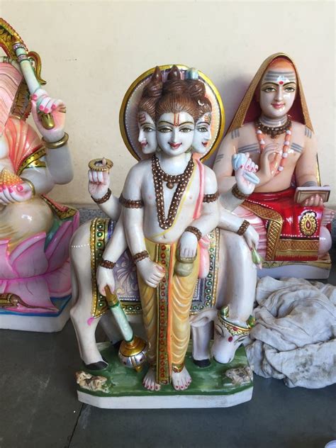 Painted Hindu White Marble Dattatreya Statue Home At In Jaipur