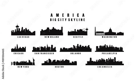 America Big City Skyline Silhouette Vector USA City Skyline Silhouette