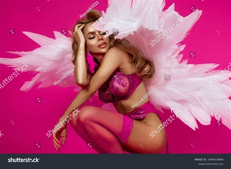 Beautiful Sexy Blonde Woman Elegant Lingerie Stock Photo
