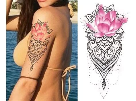 Tatuagem Tempor Ria Flor De L Tus Rosa Lustre Realista Fake