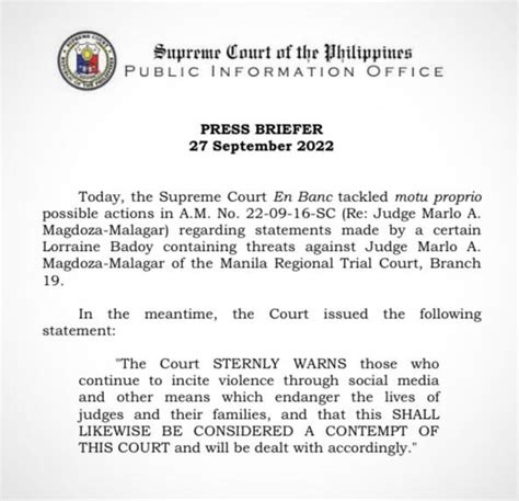 Sc Acts On Threats Vs Judge Warns Possible Contempt Sanctions Abs