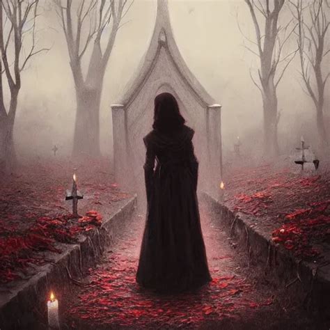 A Painting Of A Woman Standing In A Graveyard An Stable Diffusion