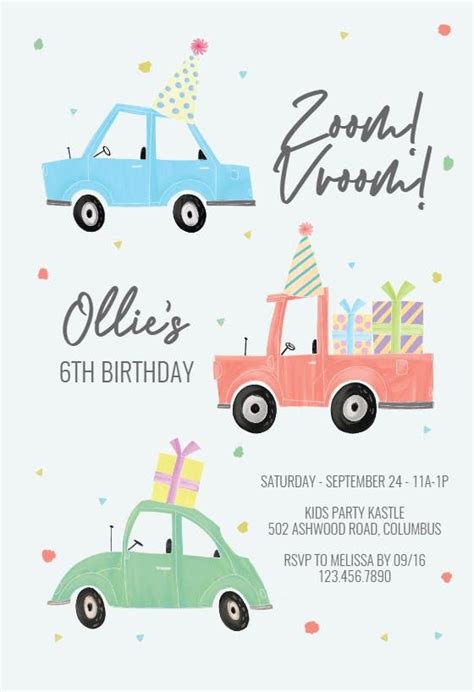 Happy Cars Birthday Invitation Template Free Greetings Island