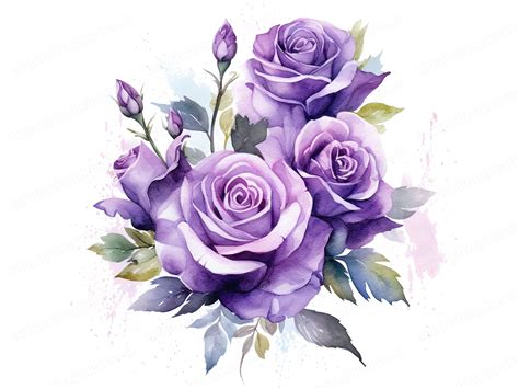 Watercolor Purple Rose Clipart Purple Rose Png Watercolor Floral