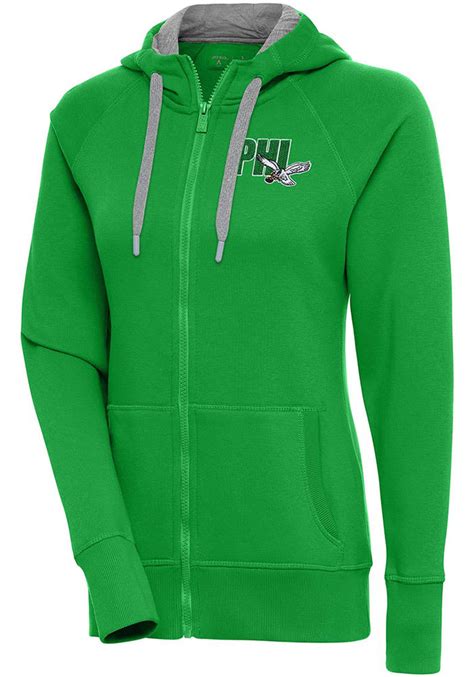 Philadelphia Eagles Antigua Womens Green Victory Long Sleeve Full Zip