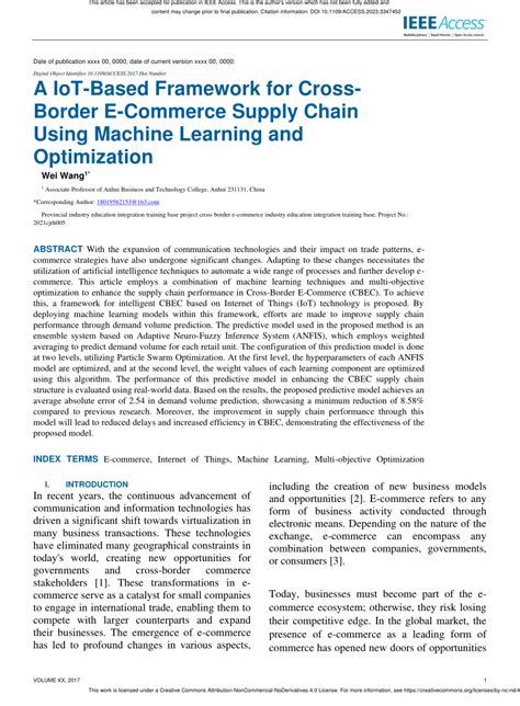 PDF A IoT Based Framework For Cross Border E Commerce Supply Chain