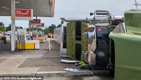 Shock Moment Huge B Double Truck Overturns Just Metres From Petrol