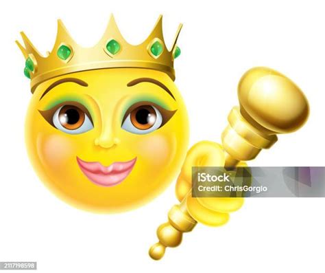 Queen Princess Emoticon Gold Crown Cartoon Face Stock Illustration