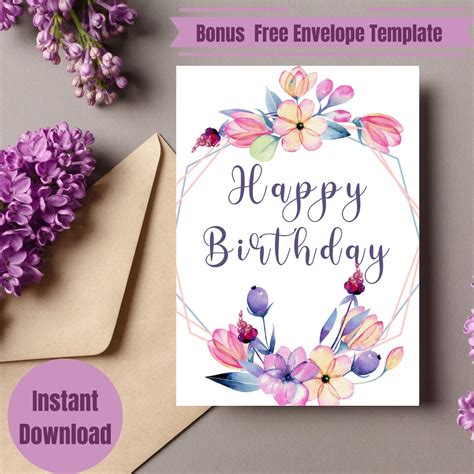 Printable Happy Birthday Card Birthday Card Instant Download Floral