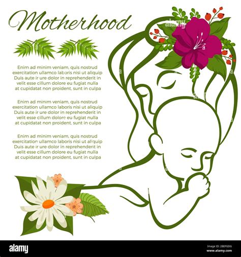 Mom and baby line silhouette and flowers - motherhood poster design. Vector illustration Stock ...