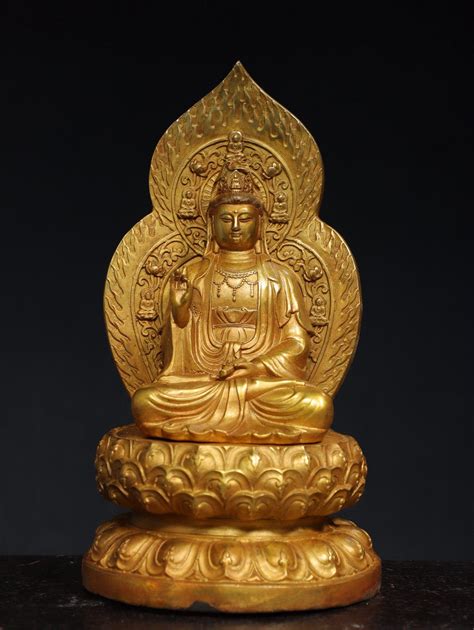 Exquisite And Rare Pure Copper Gilt Guanyin Buddha Statue Made By