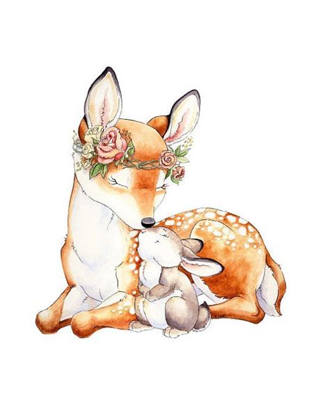 детские, олень, мама и малыш | Deer nursery, Bunny art, Watercolour ...