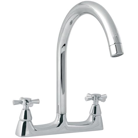 Deva Milan Chrome High Spout Twin Cross Handle Kitchen Sink Mixer Tap