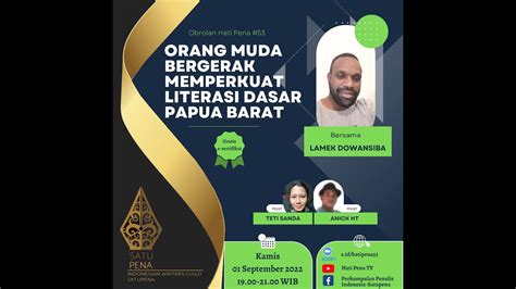 Obrolan Hati Pena Orang Muda Bergerak Memperkuat Literasi Dasar