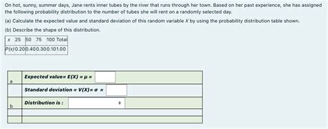 Solved On Hot Sunny Summer Days Jane Rents Inner Tubes By Chegg