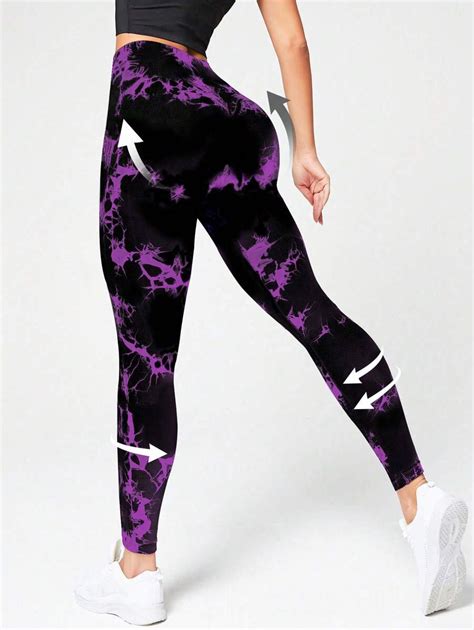 Yoga Trendy Tie Dye Wideband Waist Sports Leggings SHEIN USA