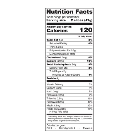 Wonder Bread Nutrition Facts Label | Besto Blog