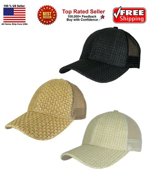 Men Women Wicker Straw Woven Baseball Cap Curved Visor Summer Hat