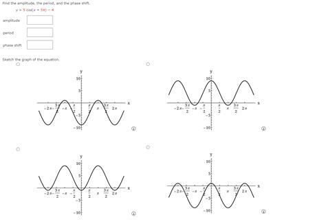 Solved Find the amplitude, the period, and the phase shift. | Chegg.com 