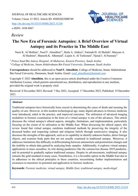 (PDF) The New Era of Forensic Autopsies: A Brief Overview of Virtual Autopsy and its Practice in ...