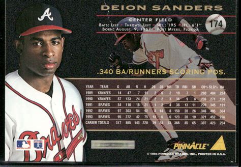 1994 Pinnacle Deion Sanders Atlanta Braves 174 EBay