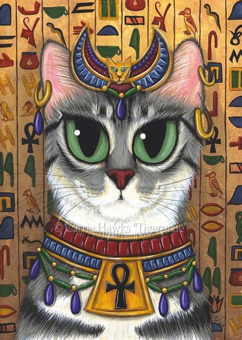 Egyptian Cat Bast Art Cat Painting Egypt Bastet Cat Goddess Fantasy Cat ...