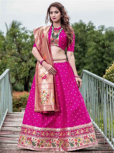 Pink Colour Silk Fabric Designer Lehenga Choli With Weaving Work