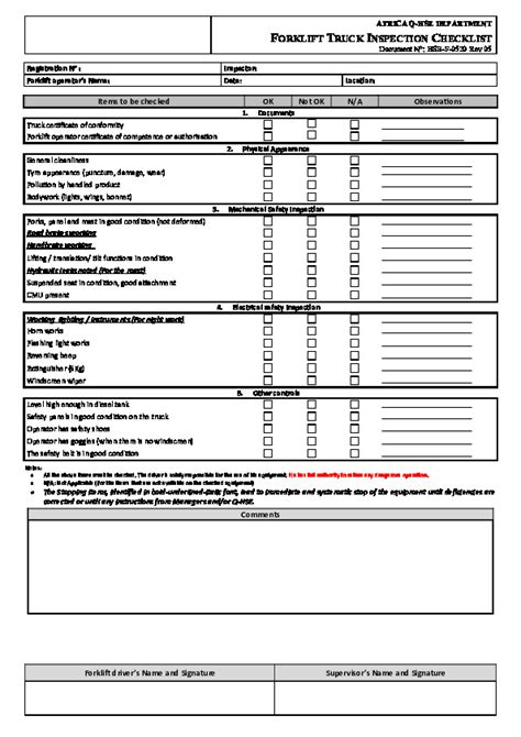 Forklift Truck Checklist Pdfcoffeecom