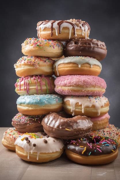 Premium Ai Image A Stack Of Doughnuts With Different Flavors On Them