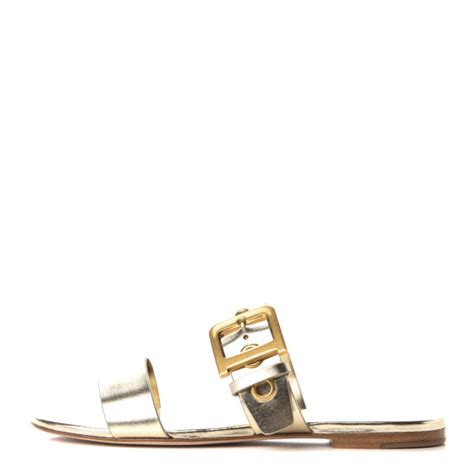 Christian Dior Laminated Calfskin D Dior Slide Sandals 38 Pale Gold 686746 Fashionphile