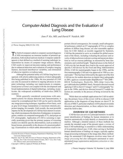 Computer Aided Diagnosis And The Evaluation Of Lung Disease Journal Of Thoracic Imaging