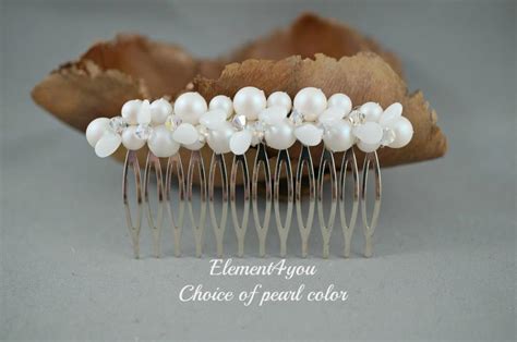 White Pearl Hair Comb Wedding Bridal Hair Piece Swarovski Ivory White