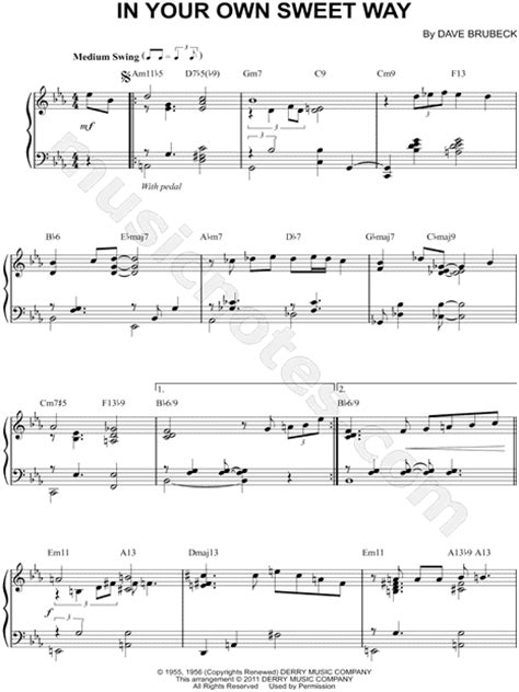 Dave Brubeck In Your Own Sweet Way Sheet Music Piano Solo In C